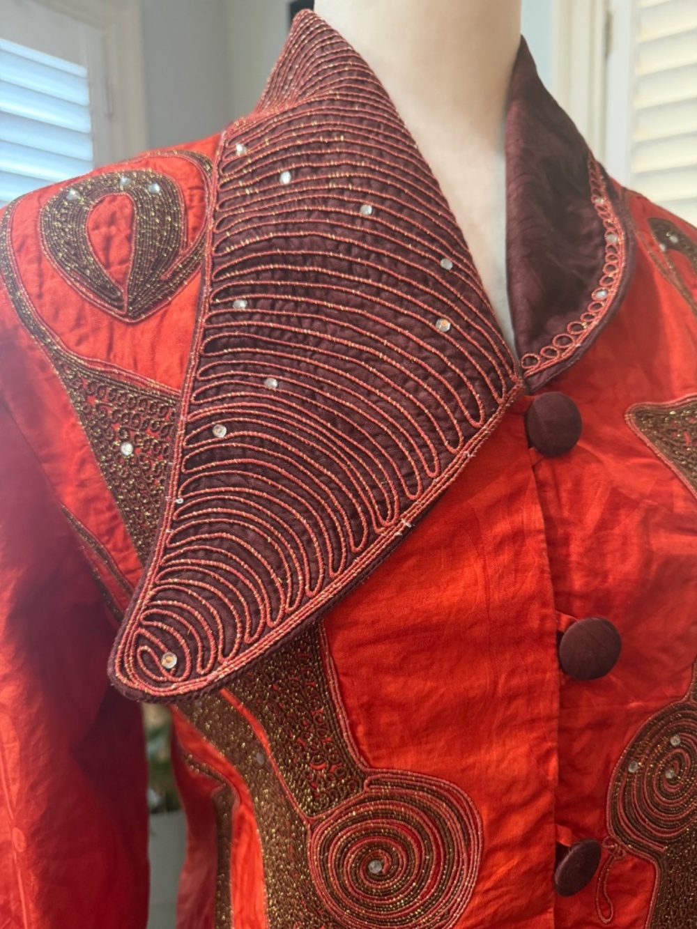 Unique, handmade orange embroidered jacket. - Picture 2 of 11